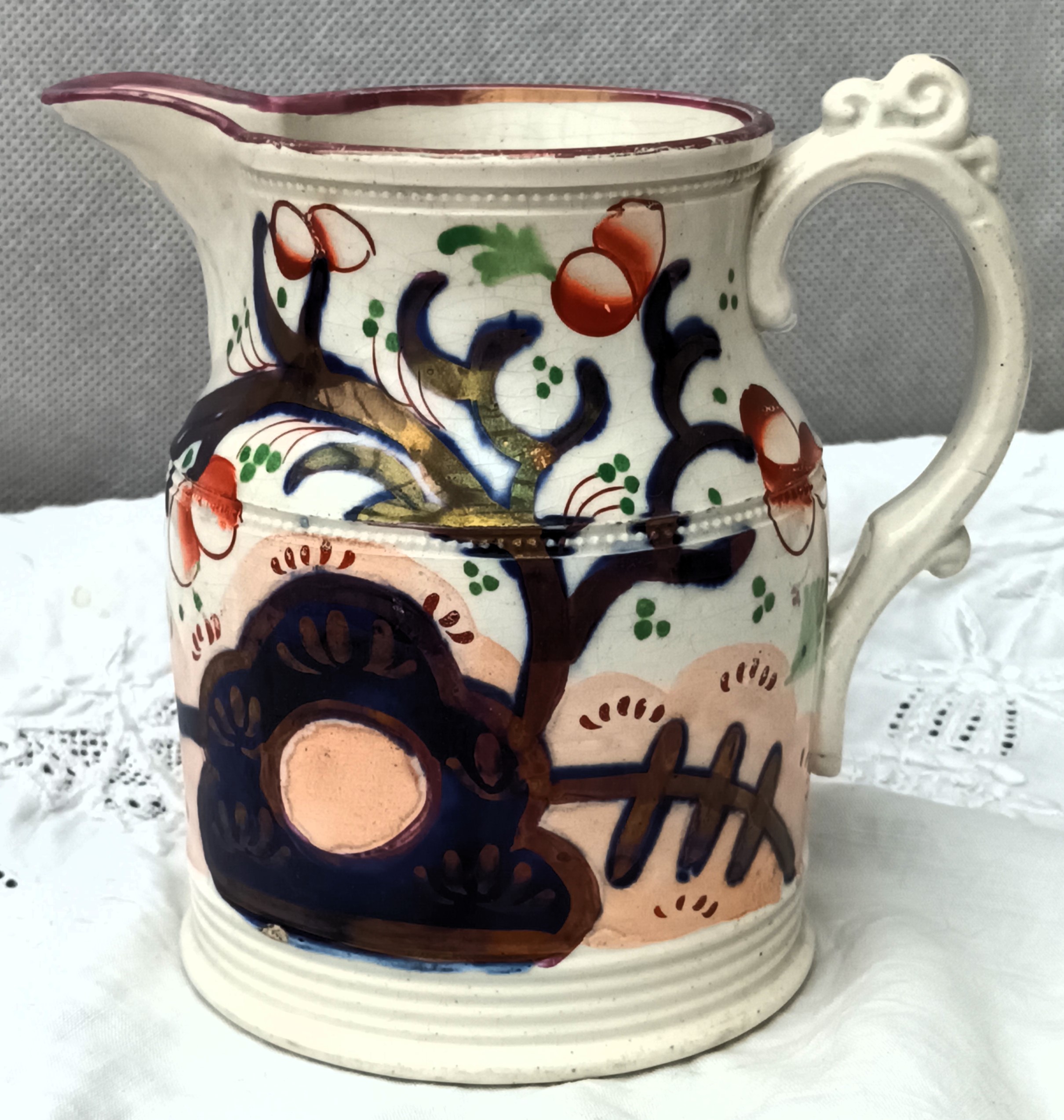 Antique Victorian Gaudy Welsh “Cherry Tree” Jug Antique Ceramics 3